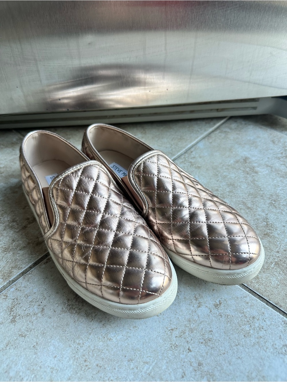 Steve Madden Quilted Metallic Slip-On Sneakers - Rose Gold